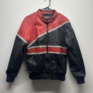 Vintage Fieldsheer Leather Biker Racing Jacket Sz 40 Red Black Geometric